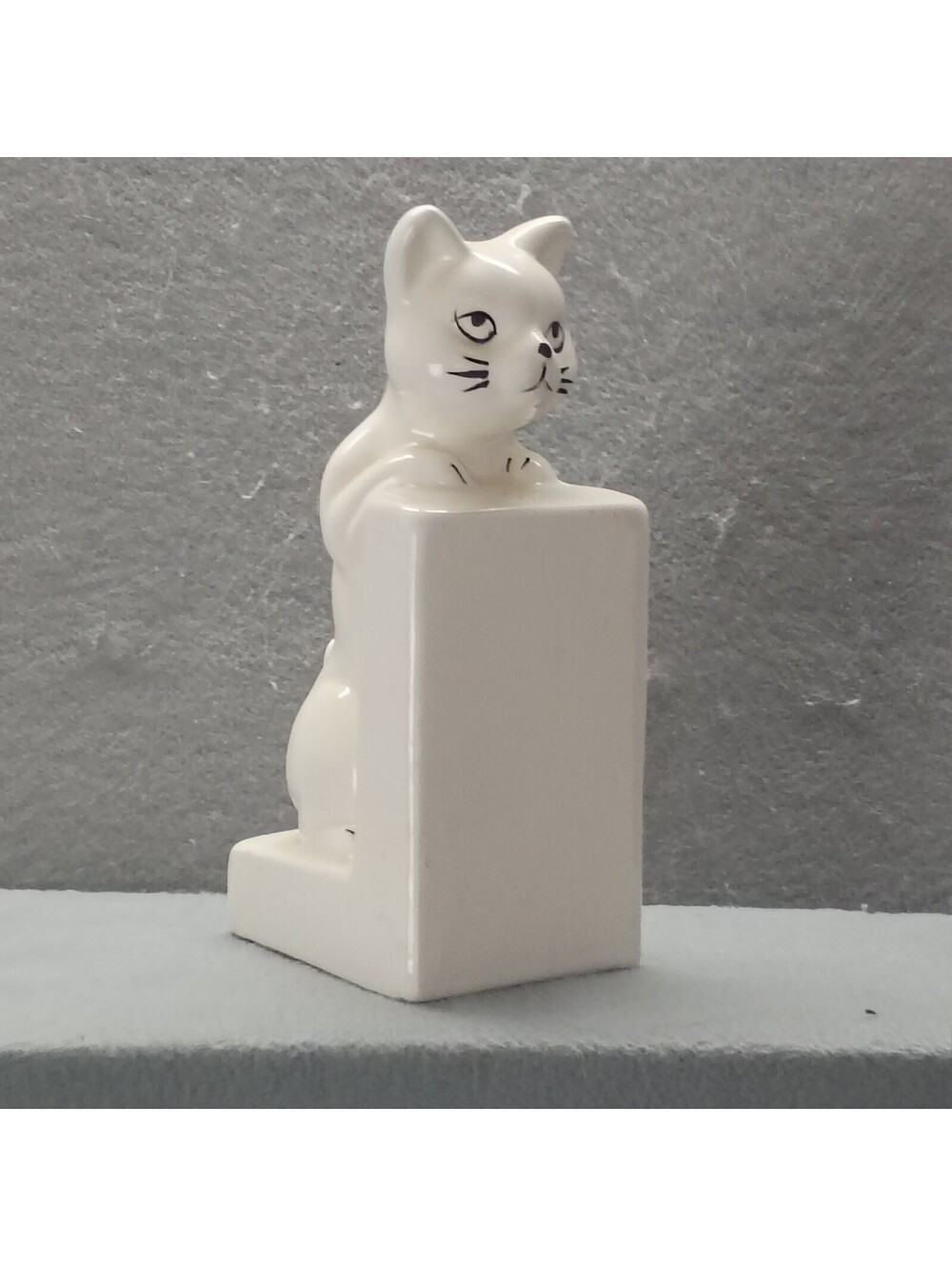 Vintage White Ceramic Cat Figurine Coin Bank Bookend 8" Made in Taiwan Kitsch